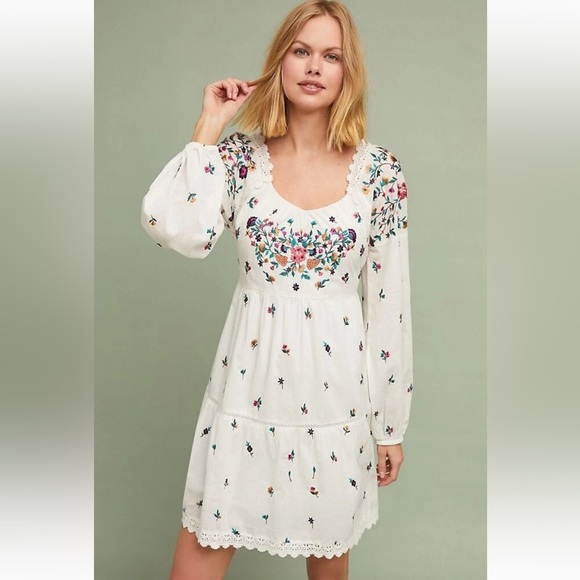 Maeve Dresses & Skirts - Anthropologie Maeve Sydney Boho Babydoll Peasant Embroidery Tiered Dress Size XS